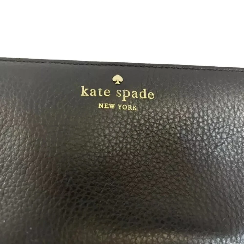 Kate Spade Leather Wallet Black Water Zip-Around Organizer Clutch